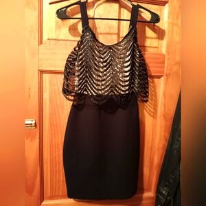 Crystal doll sequin black mini evening event dress size small